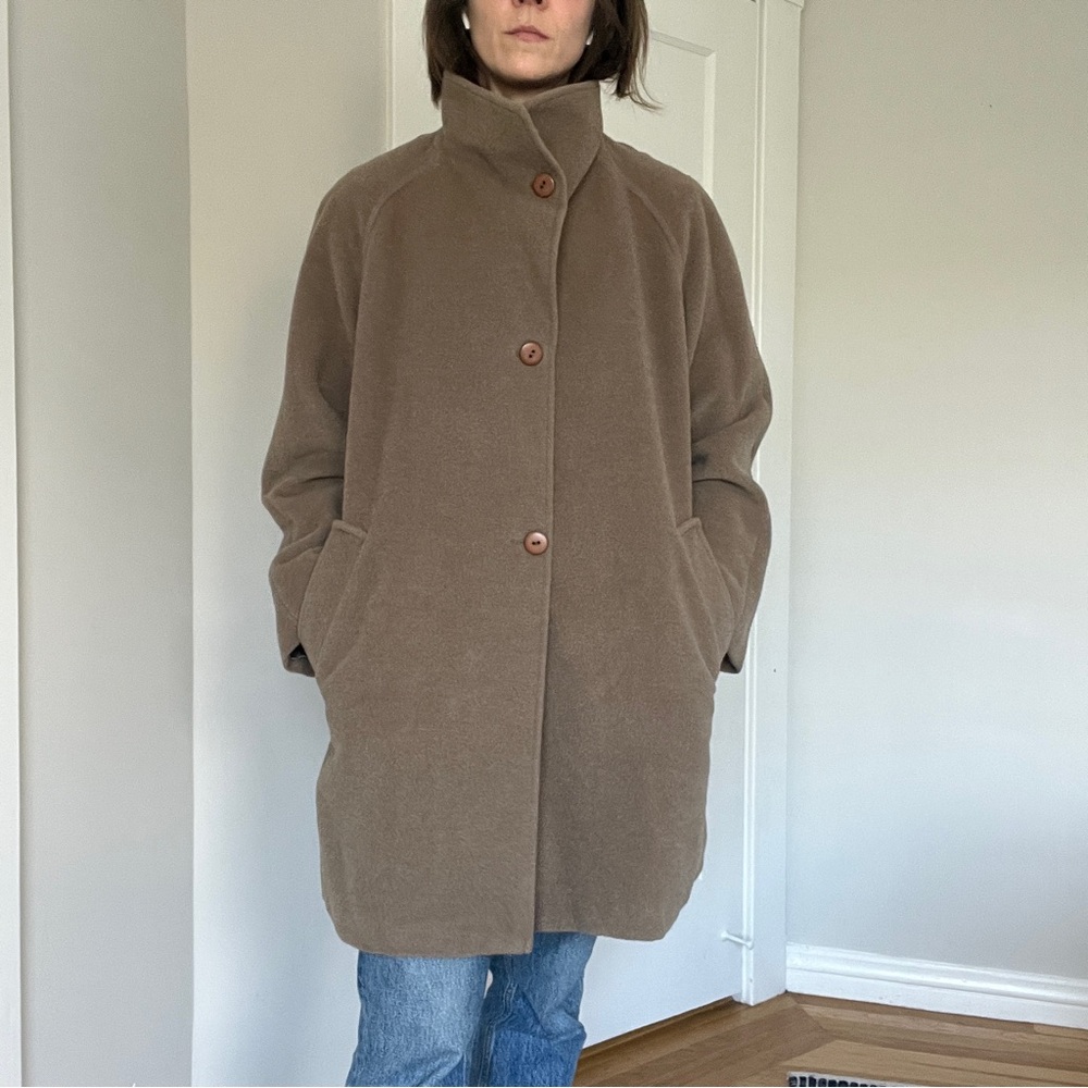 Vintage Alpaca/Wool Women's Brown Funnel Neck Coat